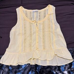 Abercrombie & Fitch Yellow Sleeveless Blouse with Lace Detail